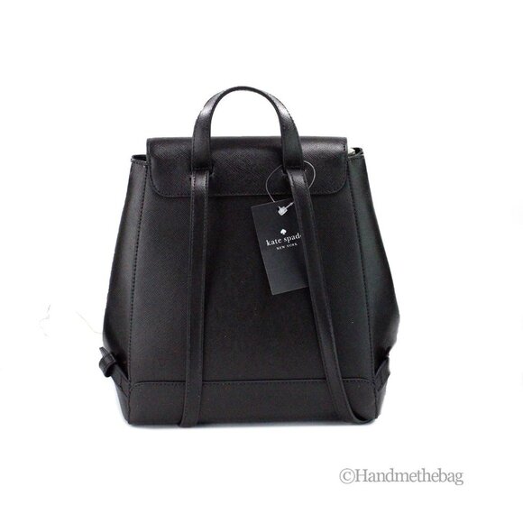 NEW Kate Spade Madison Black Leather Medium Flap Backpack Book School Purse